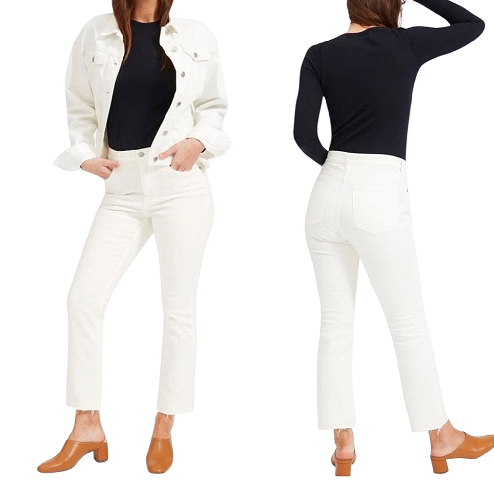 Everlane High Rise Kick Crop Jeans Frayed Ankle White Denim Nautical Preppy 29 - Picture 2 of 10